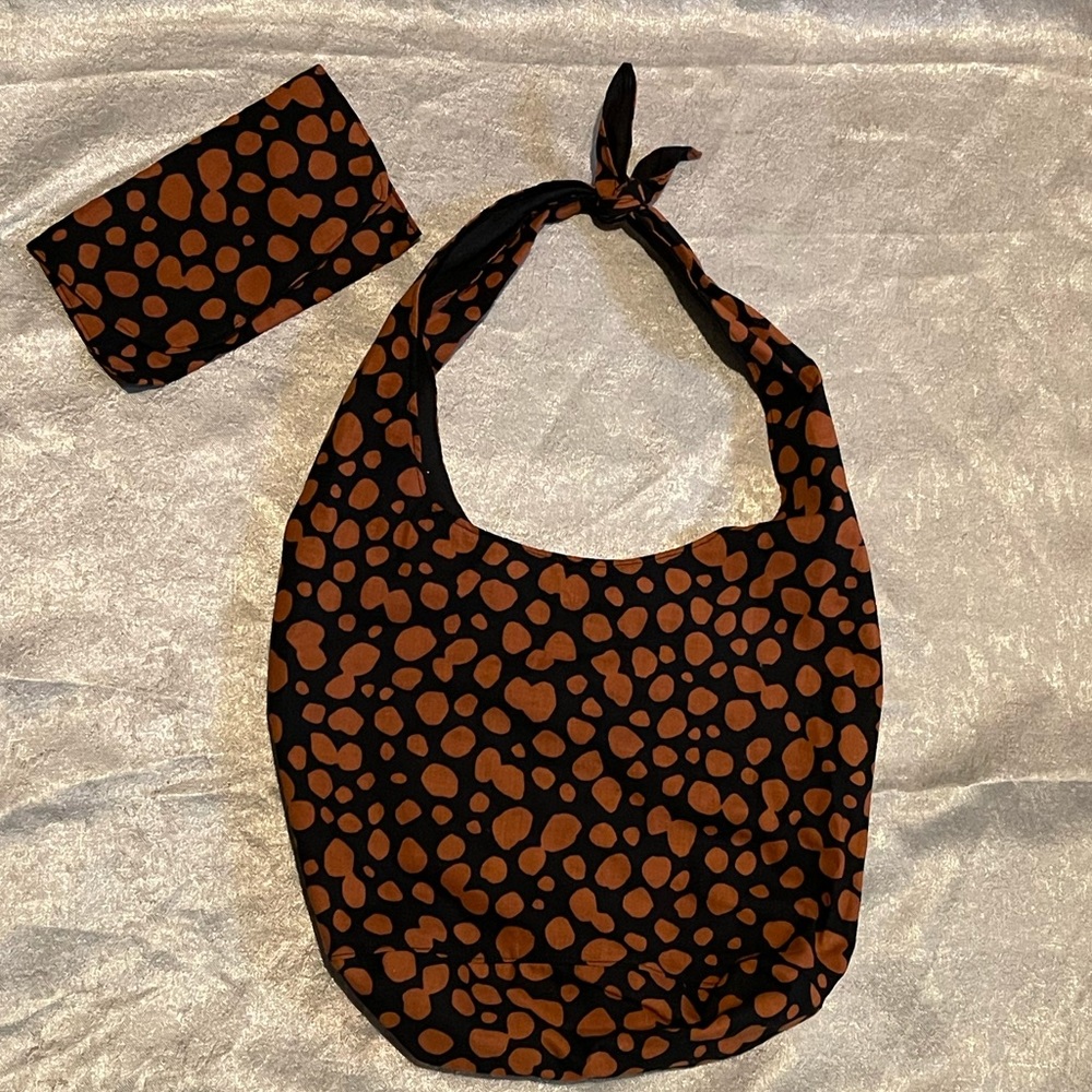Handmade Tie Strap Bag with wallet pouch Black/Rust